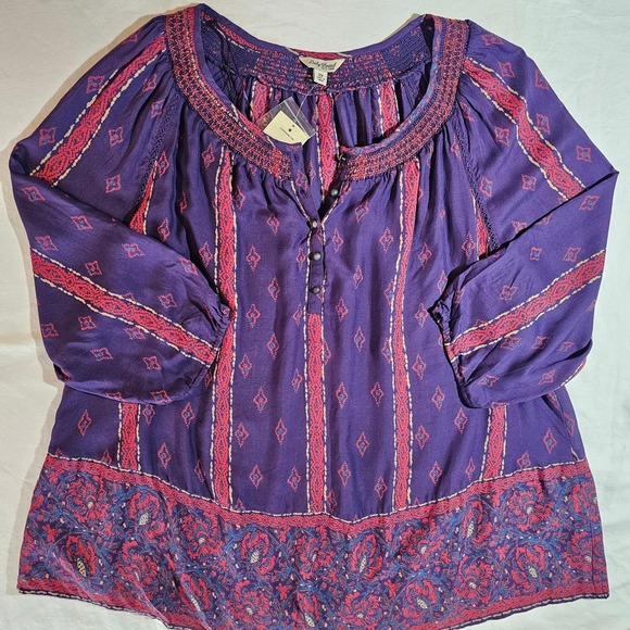 Lucky Brand Tops - NWT VTG Purple Smocked Boho Peasant Blouse Plus Size 2X